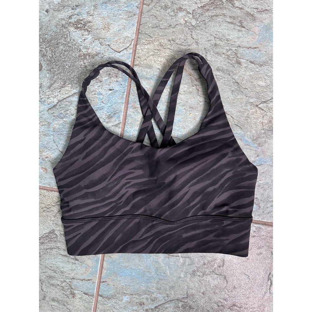 Lululemon Energy Bra Long Line Le Tigre Camo Deep Coal Strappy Sports Bra 4